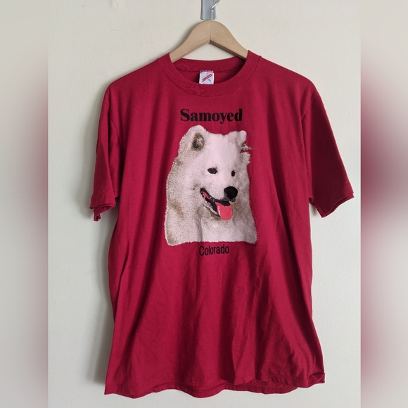 Jerzees Red Short Sleeve Tee with White Dog Print Xl - Picture 1 of 8